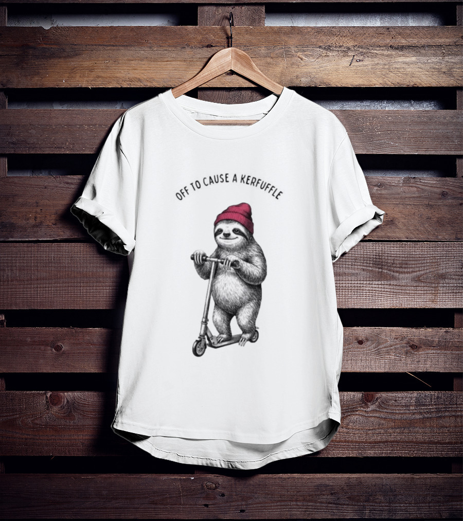 Off To Cause A Kerfuffle Sloth On A Scooter With Red Beanie T-Shirt