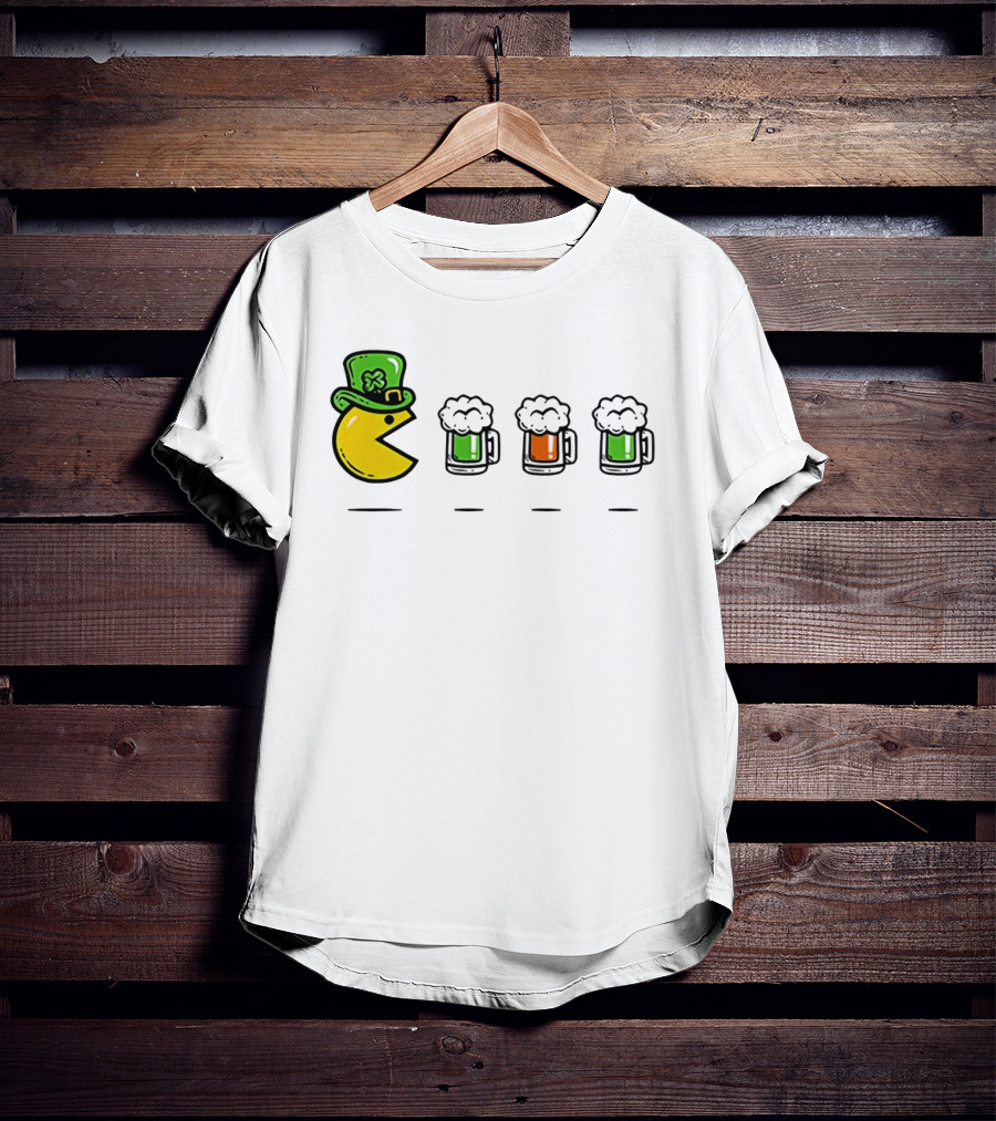 Pac Man St Patrick's Day Leprechaun Hat With Green Beer S T-Shirt