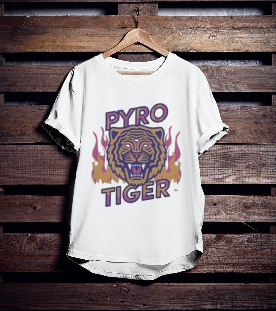 Pyro Tiger Flame Illustration With Fierce Tiger Head And Flaming Accents T-Shirt