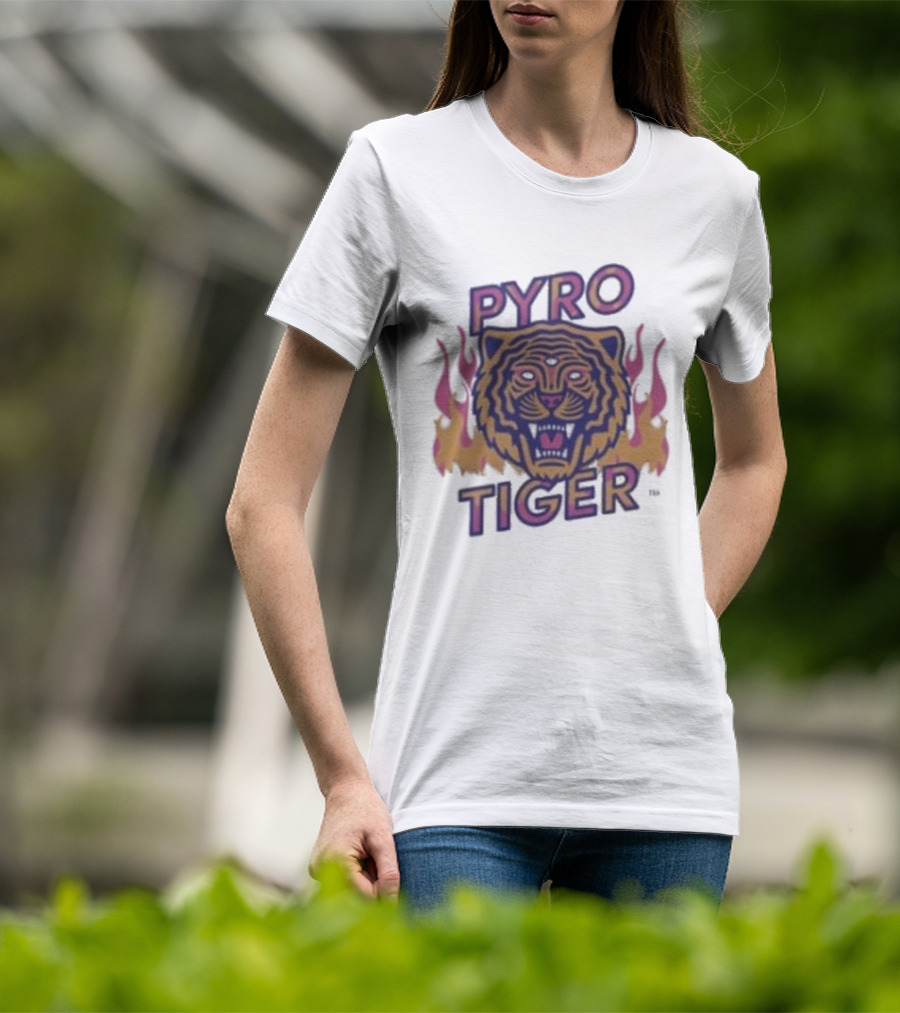Pyro Tiger Flame Illustration With Fierce Tiger Head And Flaming Accents T-Shirt