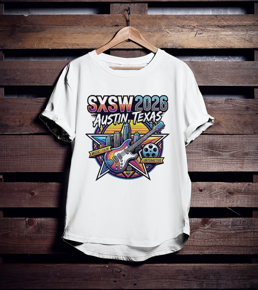 SXSW 2026 Austin Texas Music Film Interactive Guitar Skyline T-Shirt