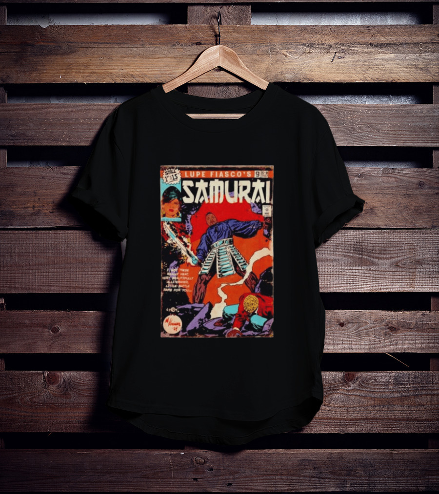 Lupe Fiasco's Samurai Comic Style Issue 9 Cover Art Featuring Fierce Warrior Action And Classic Graphic Novel Vibes T-Shirt