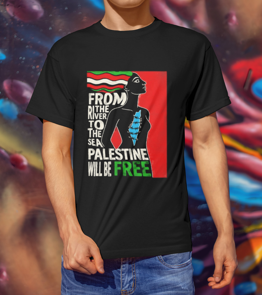 From The River To The Sea Palestine Will Be Free Woman Palestinian Flag Map T-Shirt