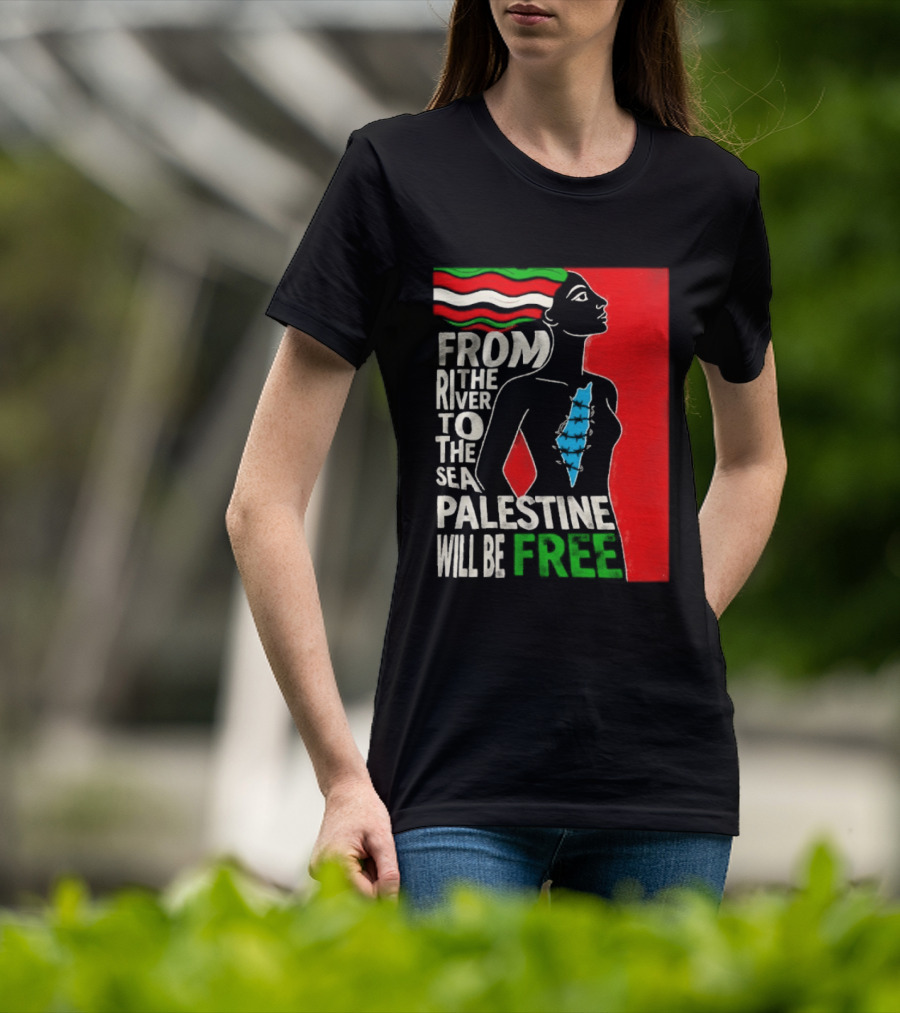 From The River To The Sea Palestine Will Be Free Woman Palestinian Flag Map T-Shirt