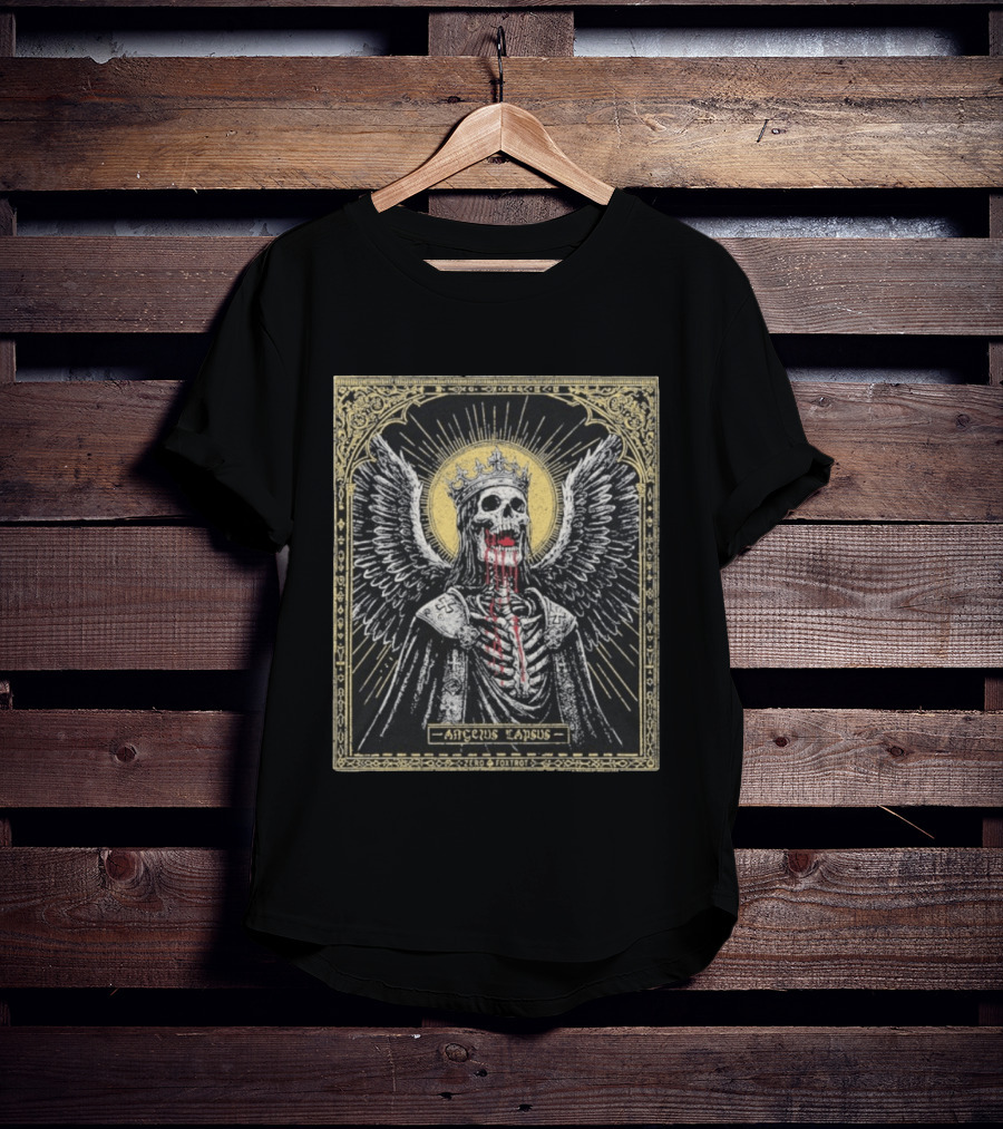 Zero Foxtrot Angelus Lapsus Fallen Angel Skeleton Halo Crown Wings Sacred Gothic Image T-Shirt