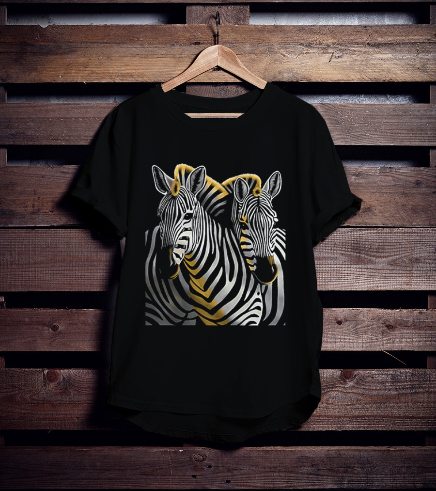 The Couple Of Zebras Striped Duo Art With Golden Highlights T-Shirt