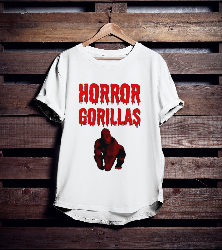 Horror Gorillas Dripping Blood Text And Red Gorilla T-Shirt