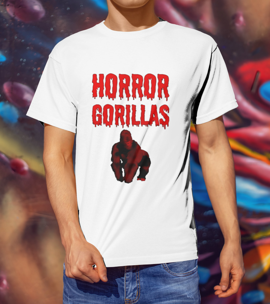 Horror Gorillas Dripping Blood Text And Red Gorilla T-Shirt