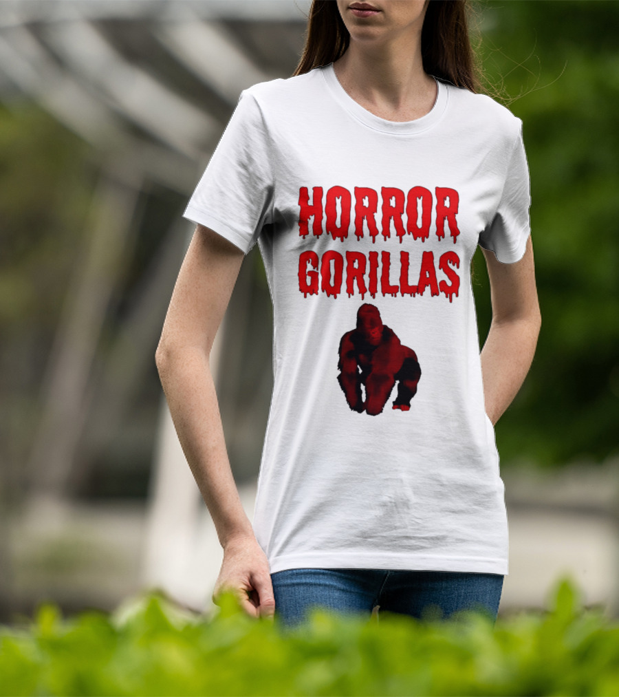 Horror Gorillas Dripping Blood Text And Red Gorilla T-Shirt