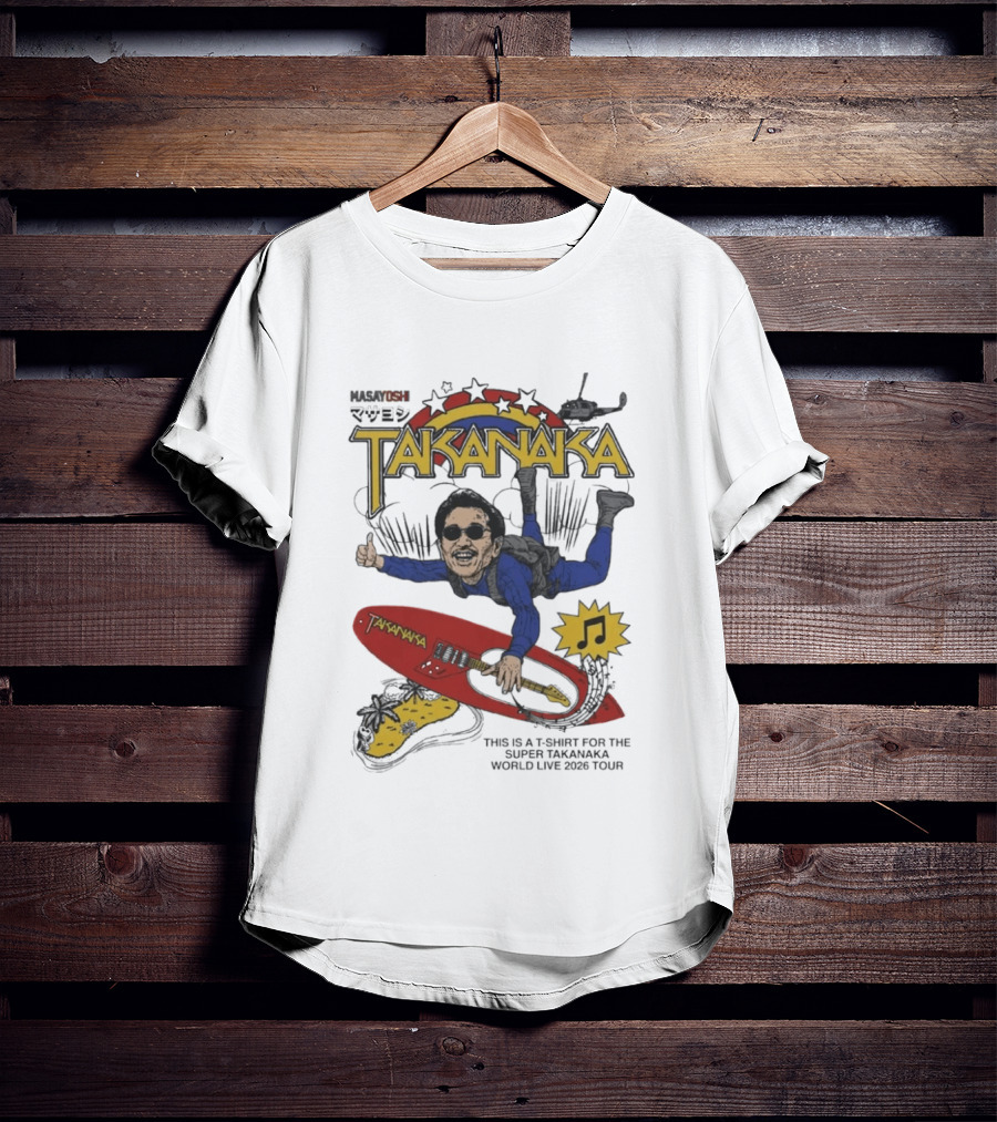 Masayoshi Takanaka Super World Live 2026 Tour Parody With Surfboard And Helicopter T-Shirt