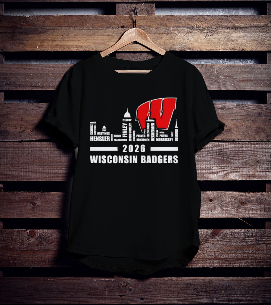 2026 Wisconsin Badgers City Names Skyline Mercer Medford Mosinee Plover Princeton Pulaski Ripon T-Shirt