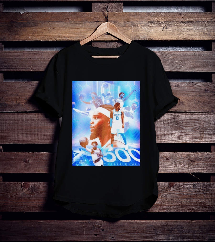 Miles Bridges 500 Career Games Collage Charlotte Hornets NBA Basketball T-Shirt