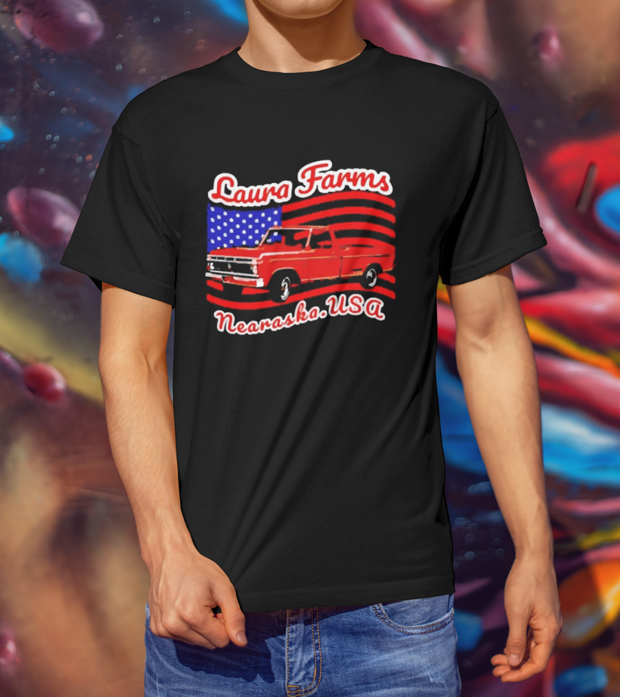 Laura Farms Nebraska USA Vintage Truck American Flag T-Shirt