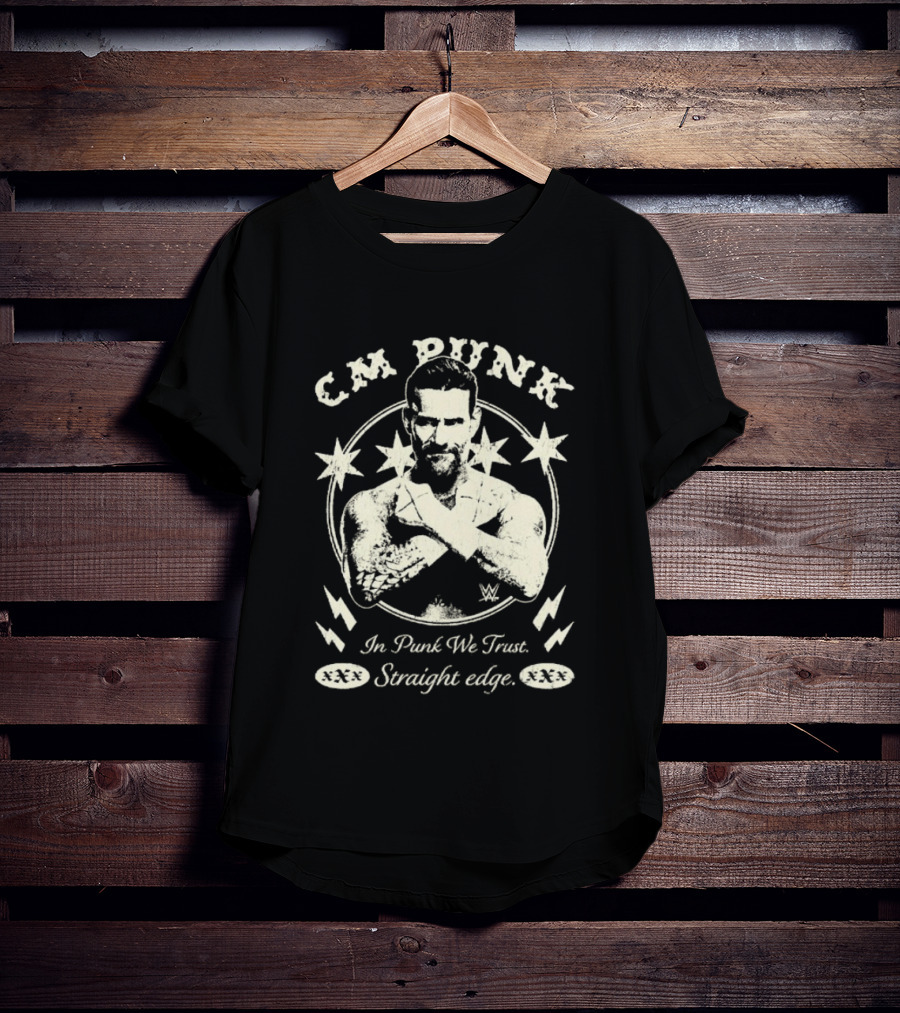 CM Punk In Punk We Trust Straight Edge Stars Lightning Wrestling T-Shirt