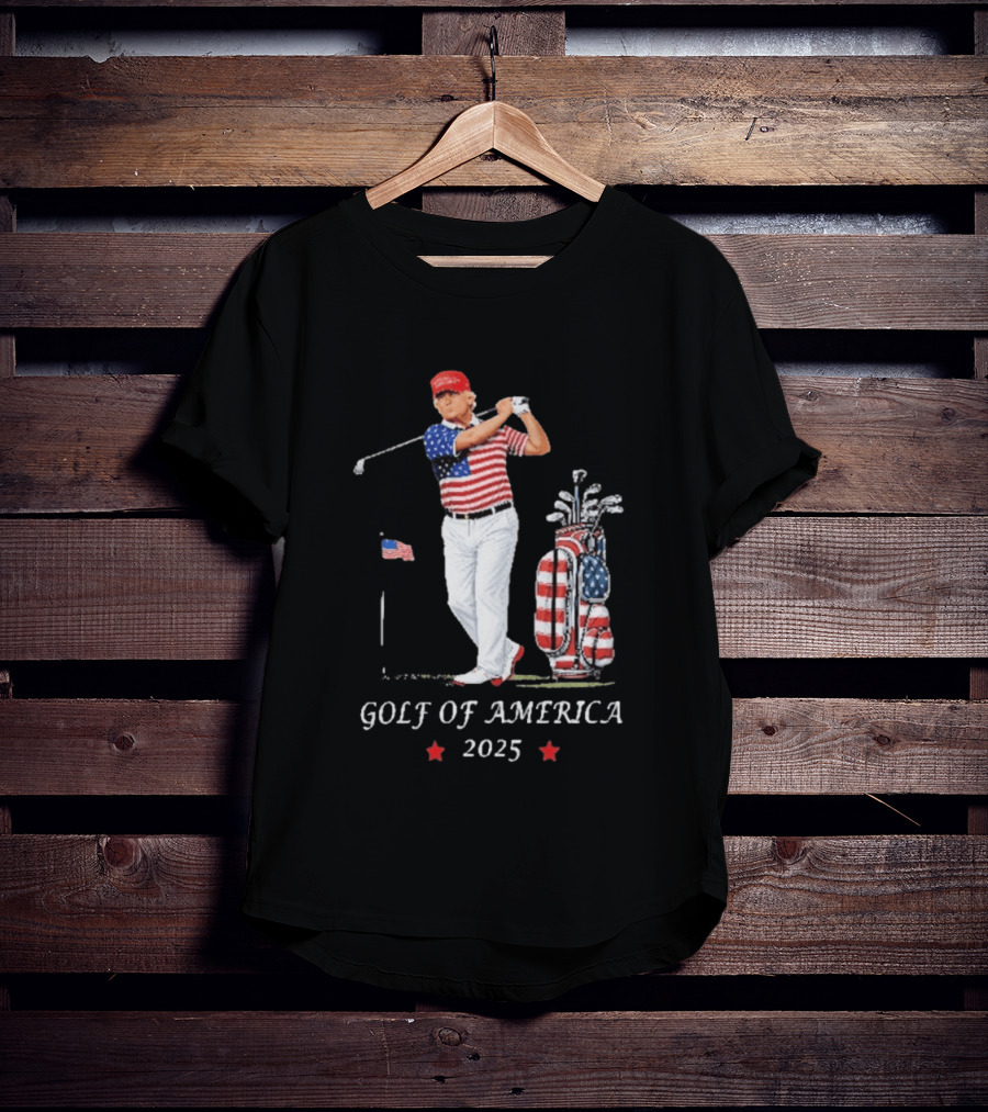 GOLF OF AMERICA 2025 Trump Red Cap Stars Stripes Golf Bag T-Shirt