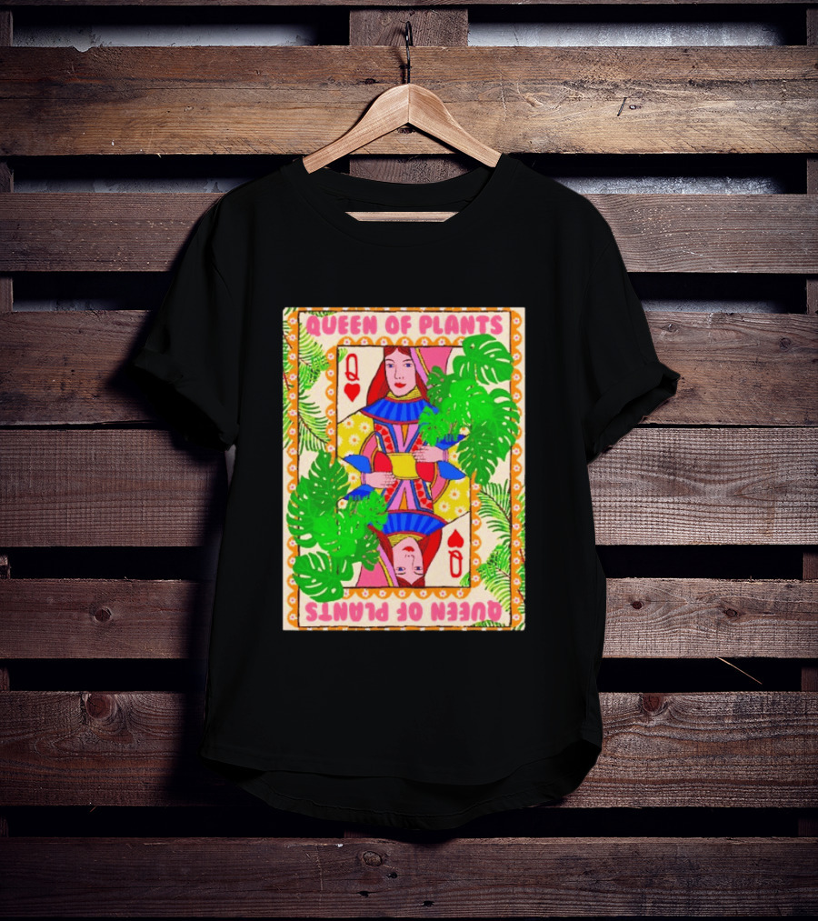 Queen Of Plants Playing Card Monstera Leaves Q Heart T-Shirt