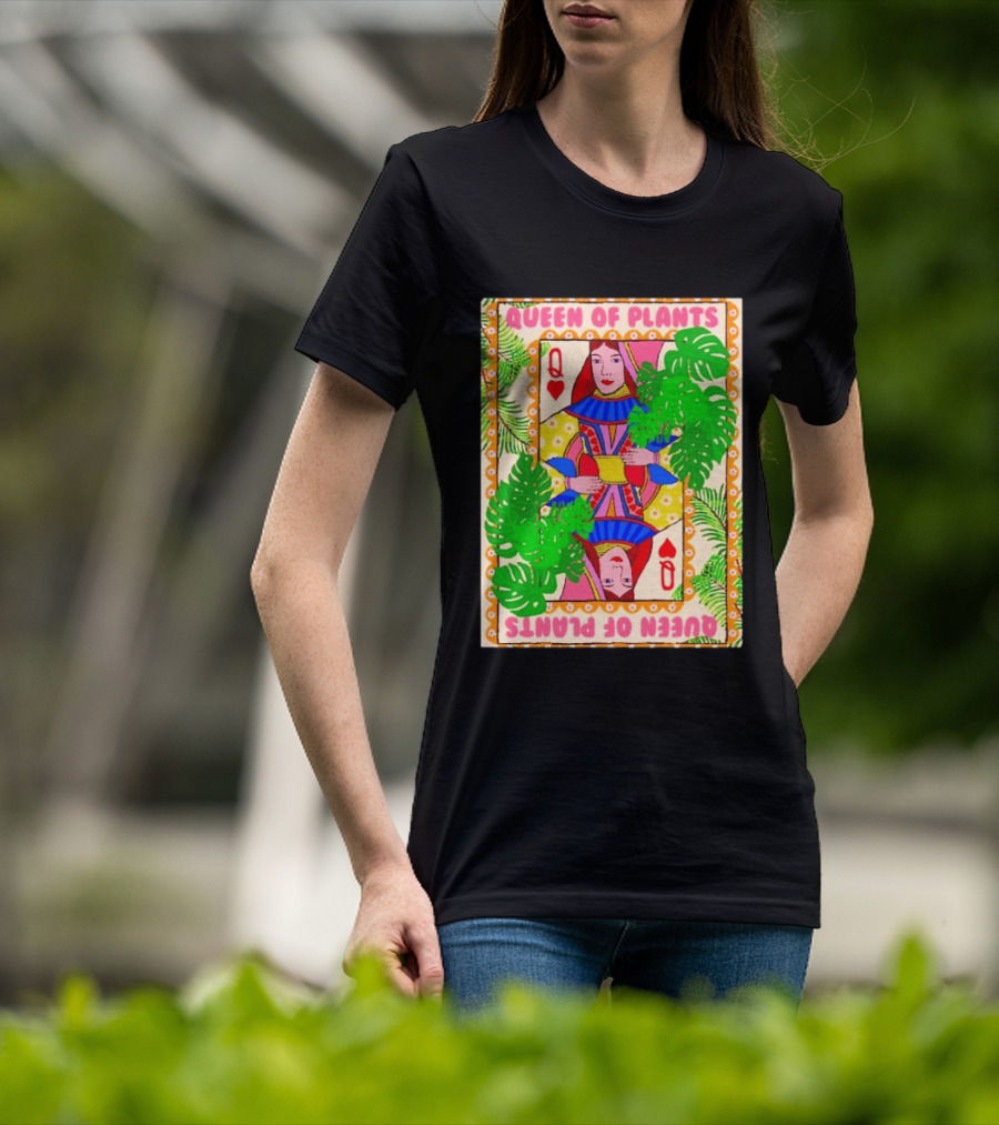 Queen Of Plants Playing Card Monstera Leaves Q Heart T-Shirt
