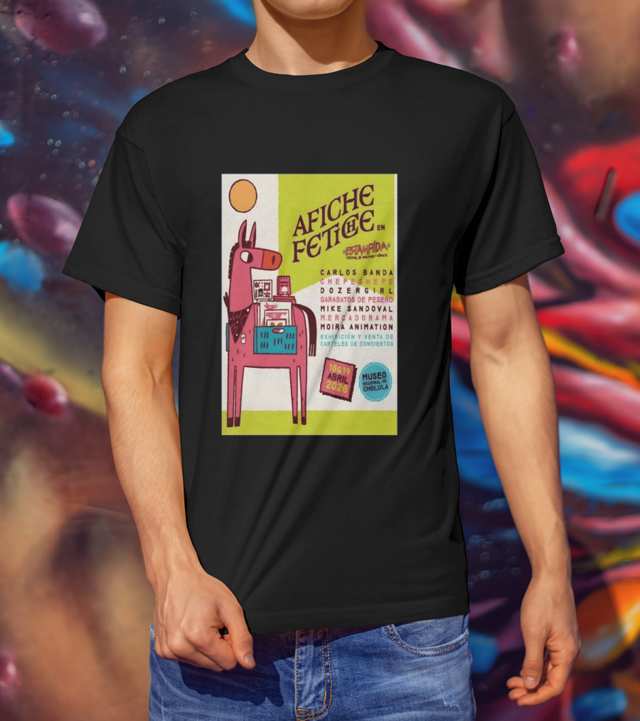 Afiche Fetiche Estampida Festival Gráfica Cómics Cholula Abril 2026 Museo Regional Exhibición Carteles Conciertos T-Shirt