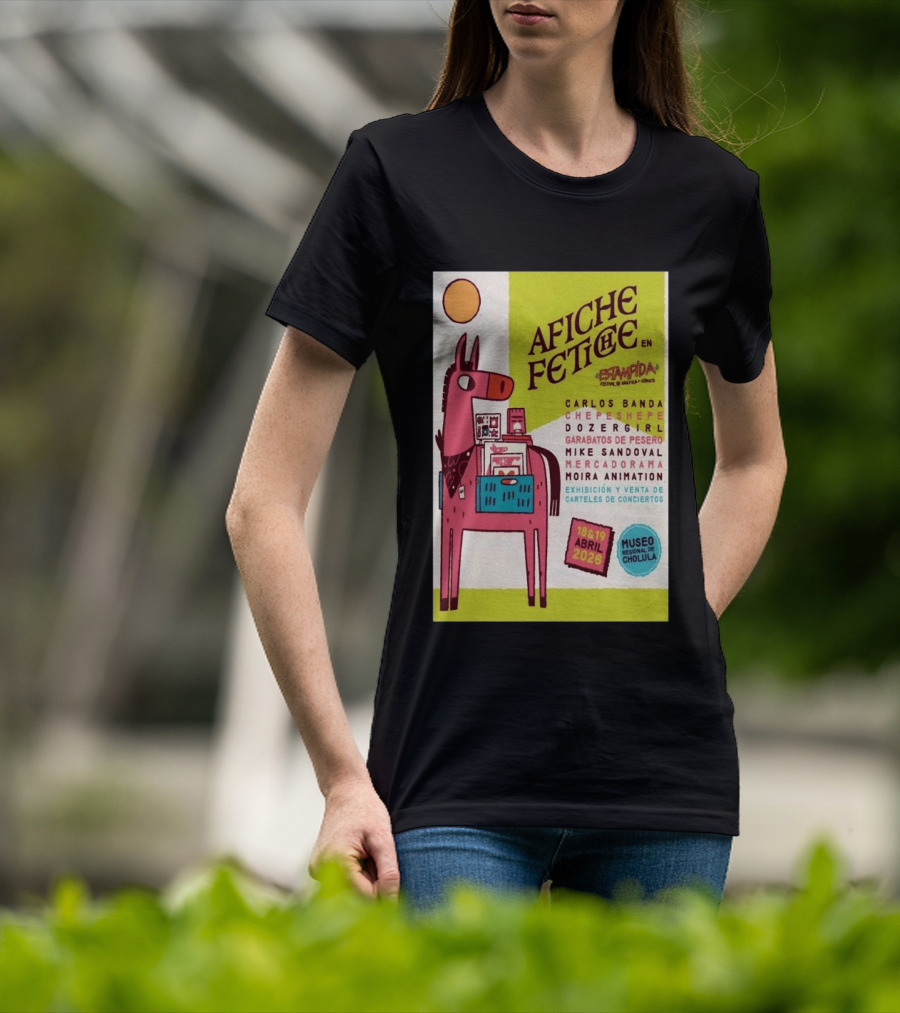 Afiche Fetiche Estampida Festival Gráfica Cómics Cholula Abril 2026 Museo Regional Exhibición Carteles Conciertos T-Shirt