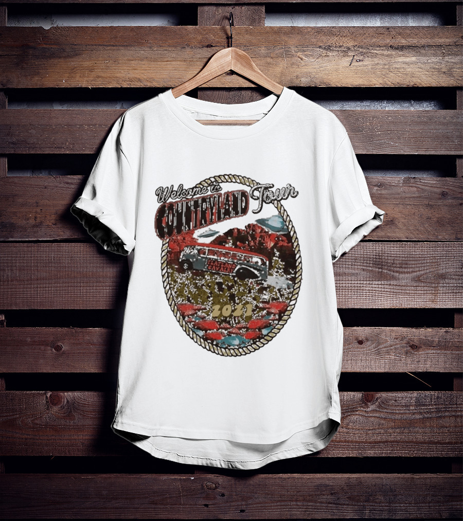 Welcome To Countryland Tour 2021 Flatland Cavalry Bus And Desert Scene T-Shirt