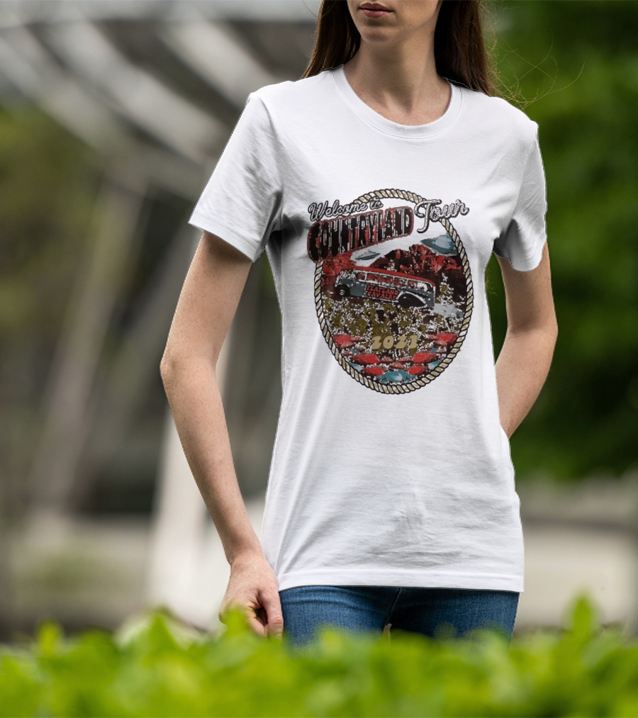 Welcome To Countryland Tour 2021 Flatland Cavalry Bus And Desert Scene T-Shirt