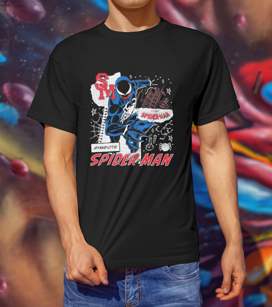 Marvel Symbiote Spider Man Sketch SM Spiderman In City Scene T-Shirt