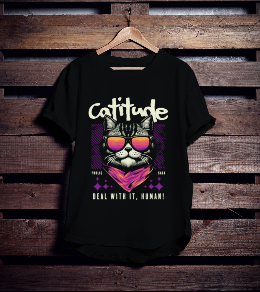 Cattitude Cool Cat Sunglasses Deal With It Human T-Shirt