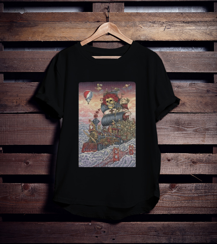 Dead And Company Emek Trip Of Fools Skull Train And Roses In Clouds T-Shirt