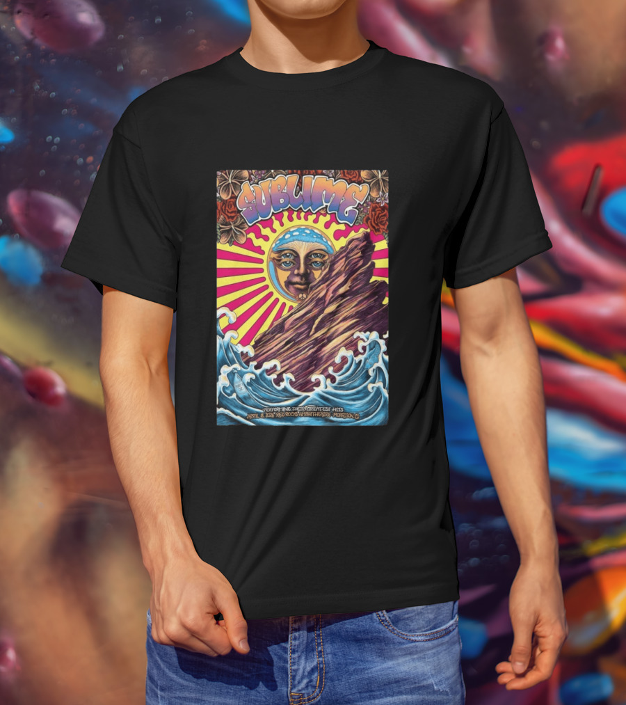 Sublime April 18 2026 Red Rocks Amphitheatre Morrison CO Performing Their Greatest Hits Sun Ocean Waves T-Shirt