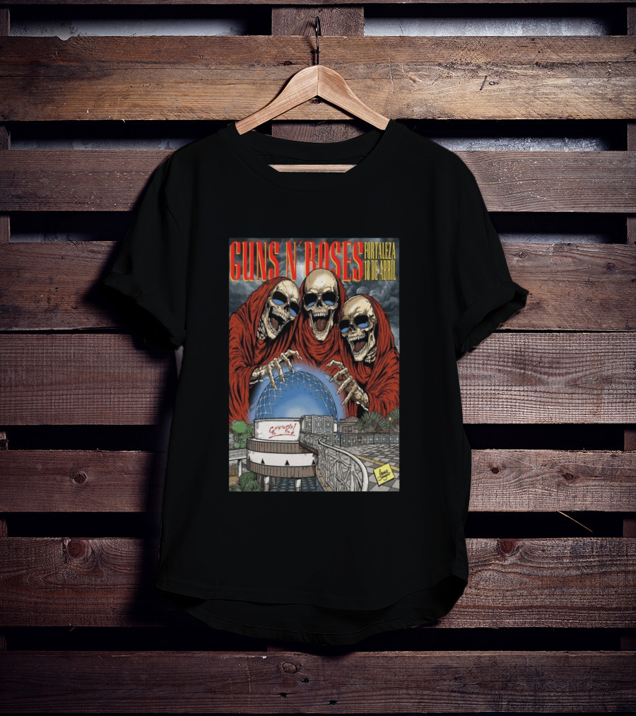 Guns N' Roses Fortaleza 18 De Abril Skeleton Red Hooded Figures Concert T-Shirt