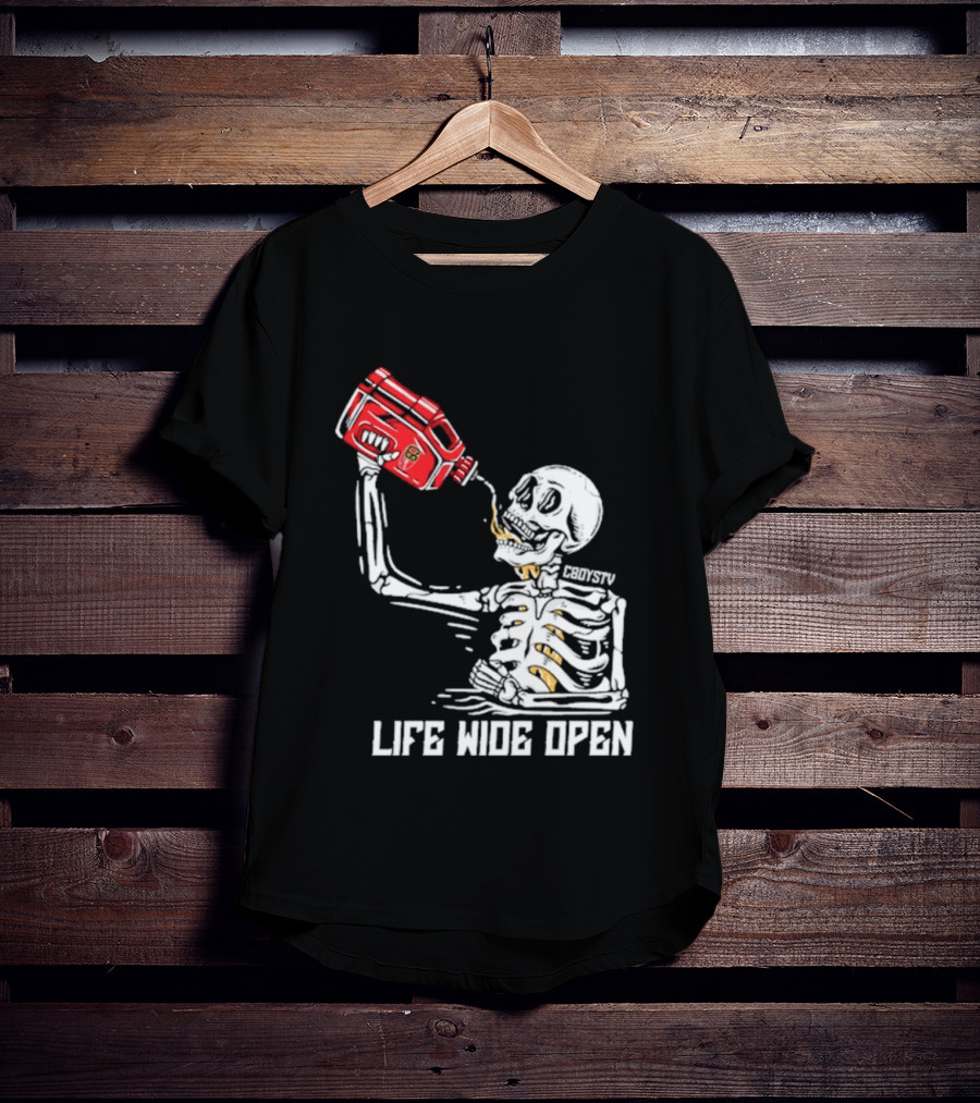 Cboystv Life Wide Open Skeleton Drinking Soul Fuel T-Shirt