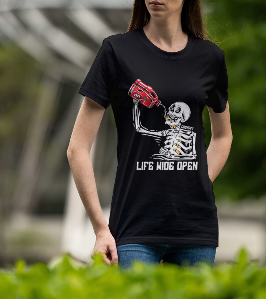 Cboystv Life Wide Open Skeleton Drinking Soul Fuel T-Shirt
