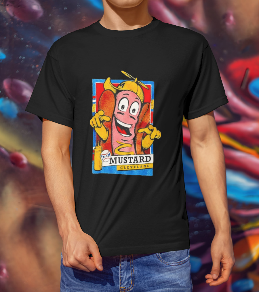 Cleveland Team Mustard Hot Dog Character Colorful T-Shirt