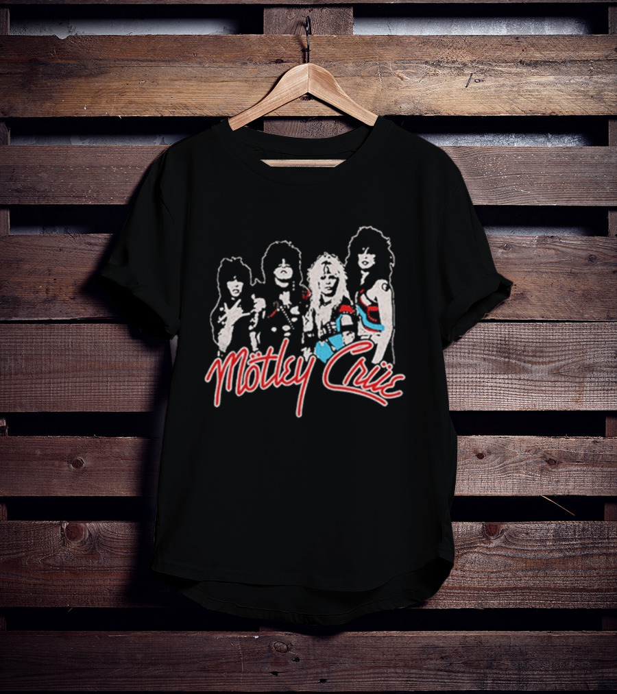 Motley Crue Band Members Sketch Red And Blue Outlines T-Shirt