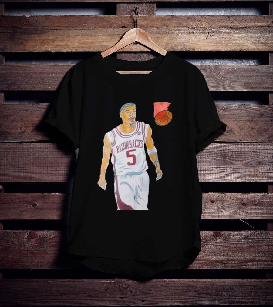 Arkansas Razorbacks Basketball Darius Acuff Jr. Caricature Player Number 5 T-Shirt