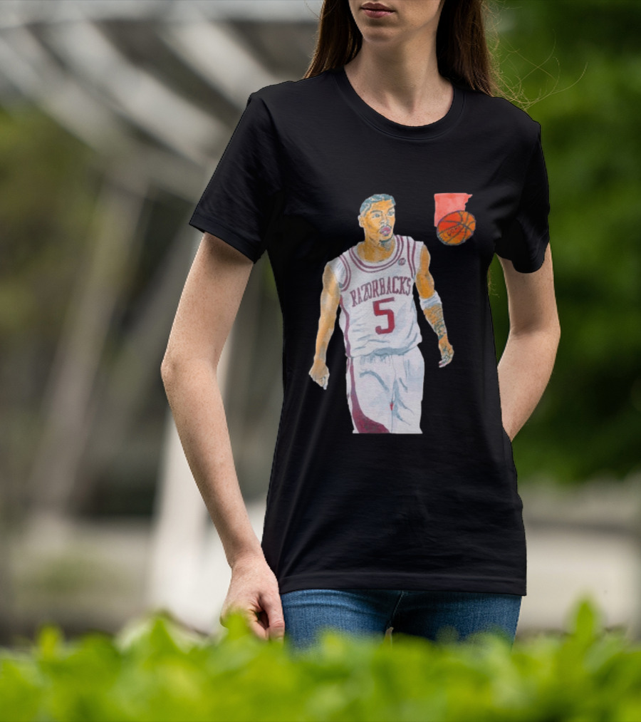 Arkansas Razorbacks Basketball Darius Acuff Jr. Caricature Player Number 5 T-Shirt