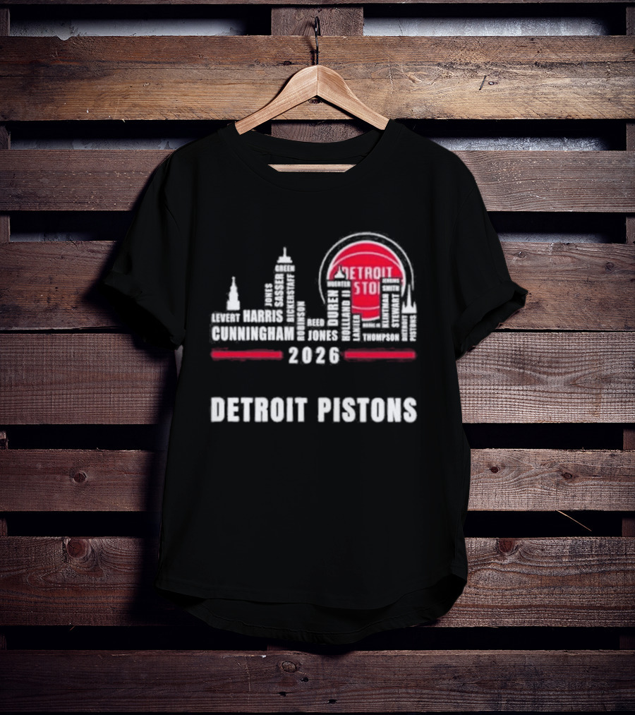 Detroit Pistons 2026 City Skyline Greatest Of All Time Players T-Shirt