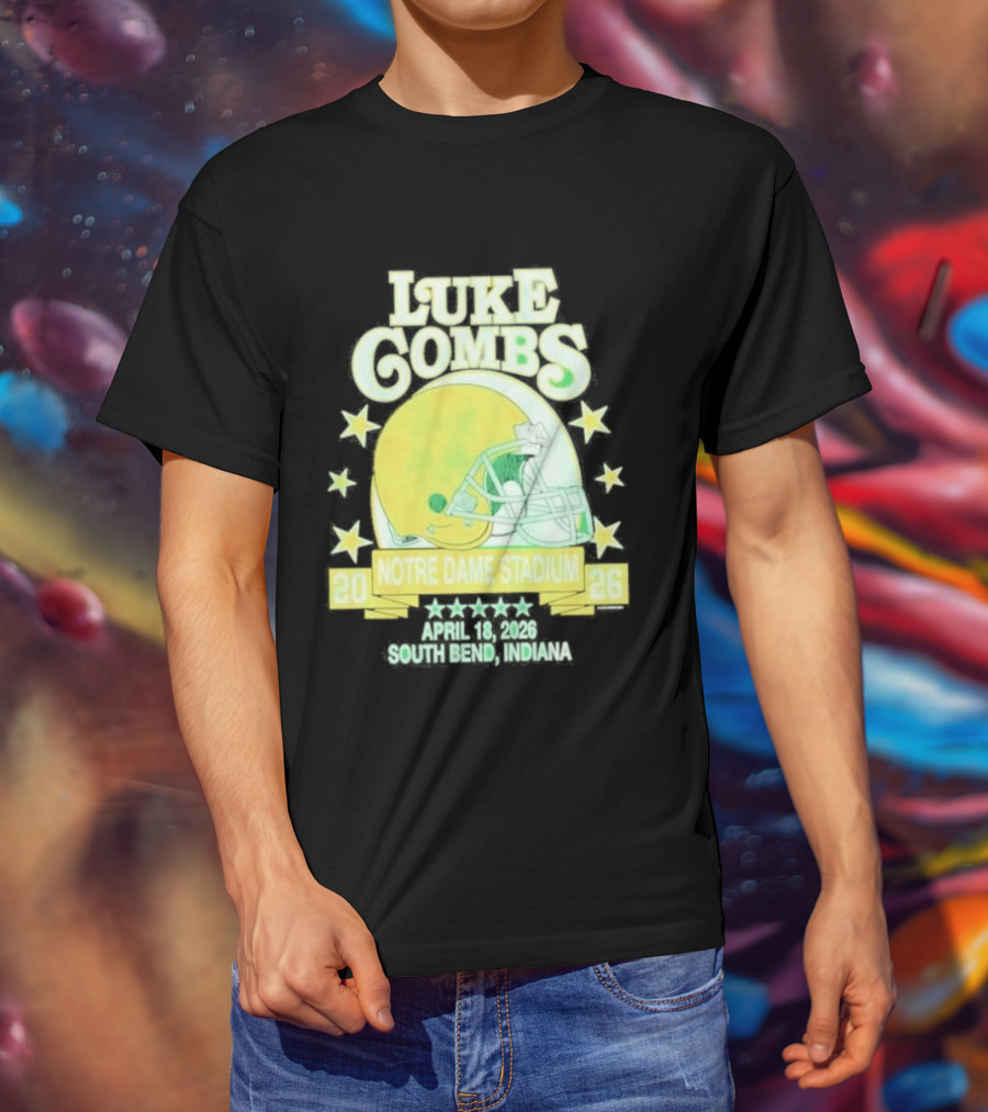Luke Combs Notre Dame Stadium April 2026 South Bend Indiana Football Helmet Stars T-Shirt