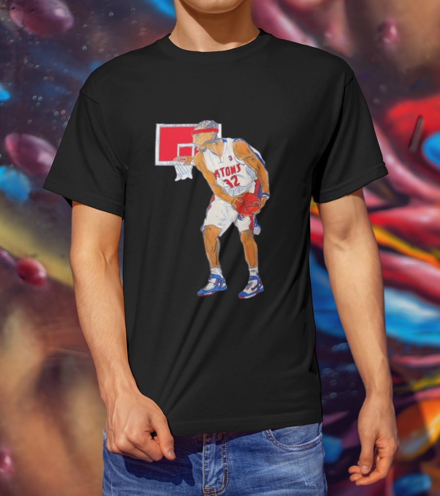 Richard Hamilton Pistons Let It Rip 32 Basketball Action T-Shirt