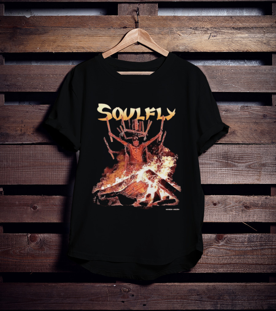 Soulfly Chama Tribal Warrior With Flaming Bonfire T-Shirt