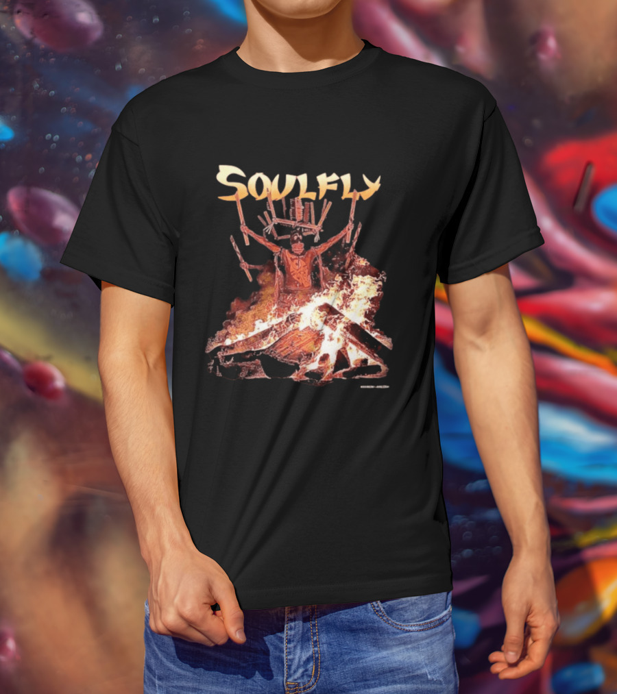 Soulfly Chama Tribal Warrior With Flaming Bonfire T-Shirt