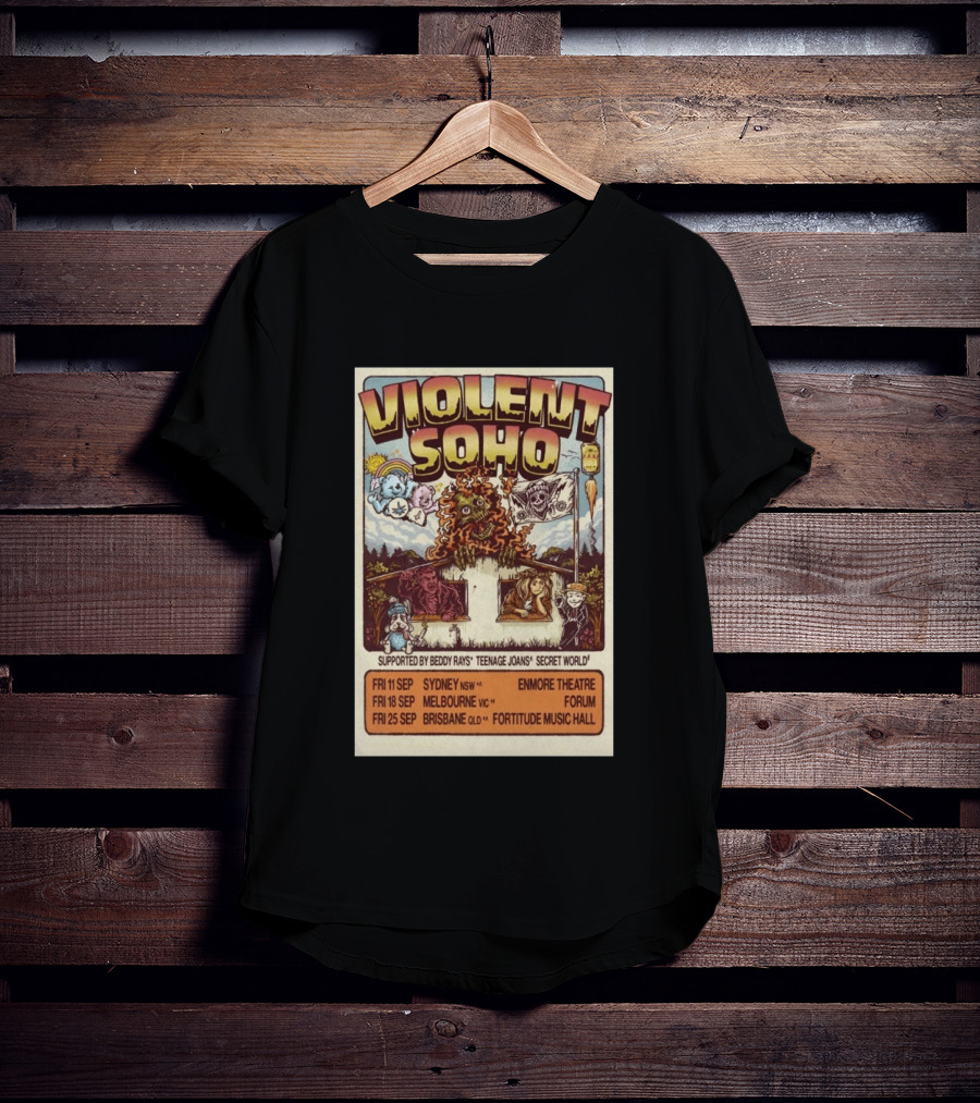 Violent Soho Australia Tour 2026 Enmore Theatre Forum Fortitude Music Hall Beddy Rays Teenage Joans Secret World T-Shirt