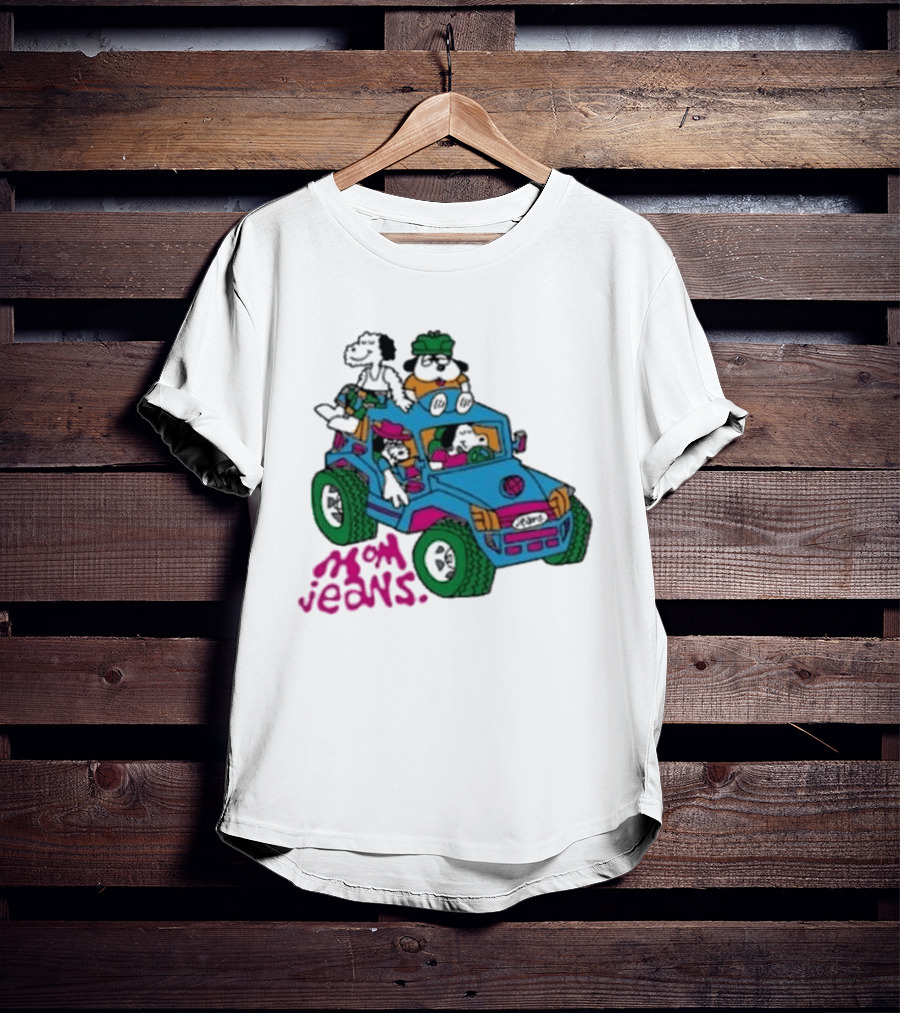 Mom Jeans Gorillaz Cartoon Characters Off Road Jeep Mock T-Shirt