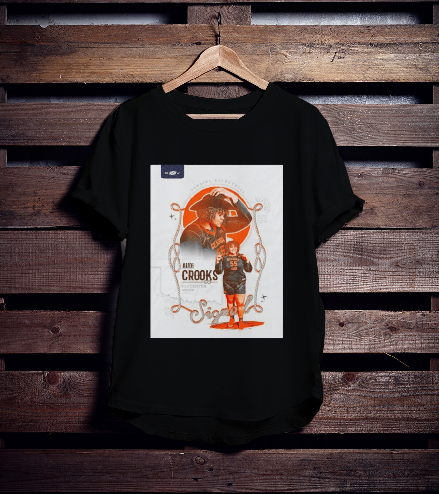 Audi Crooks Signed Oklahoma State Cowgirls Basketball 55 Center Senior T-Shirt