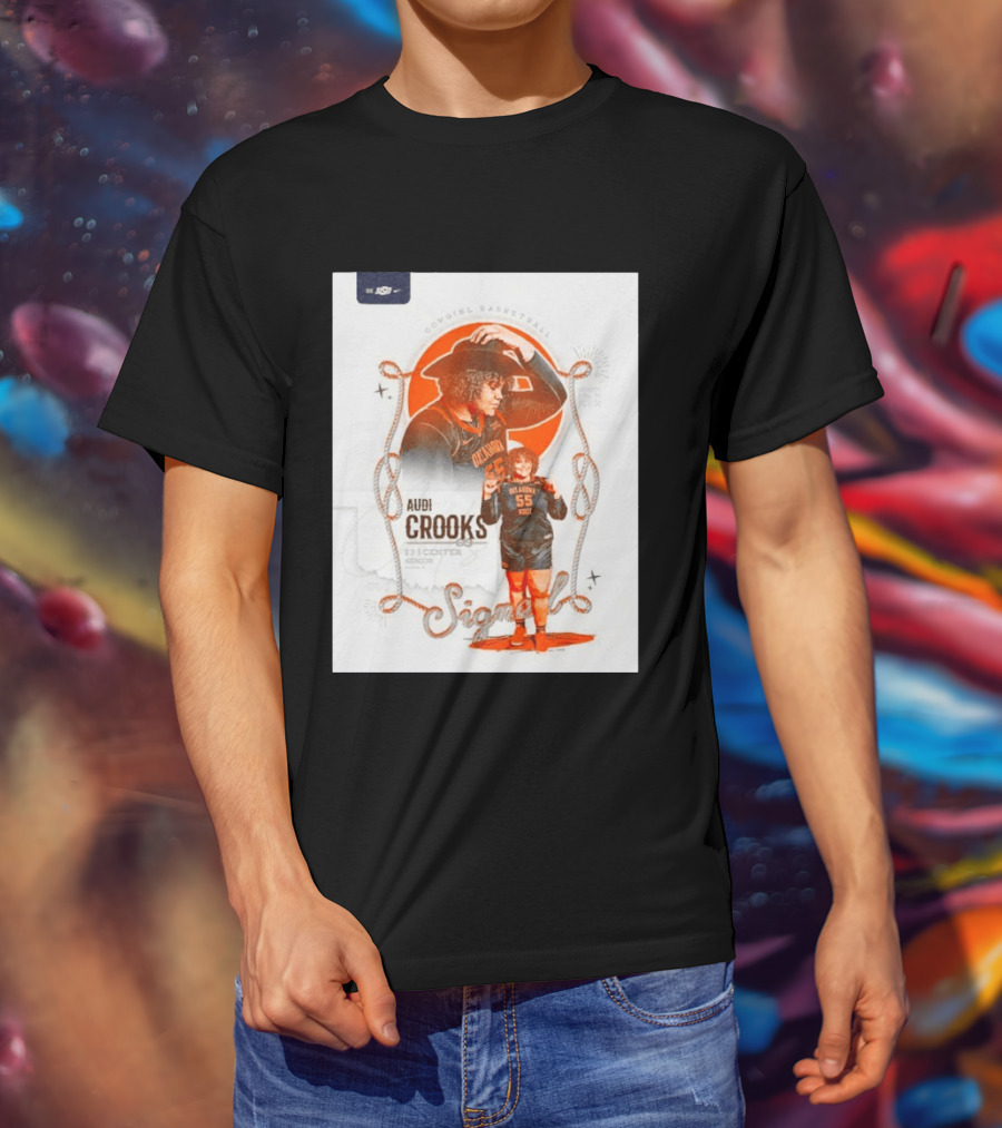 Audi Crooks Signed Oklahoma State Cowgirls Basketball 55 Center Senior T-Shirt