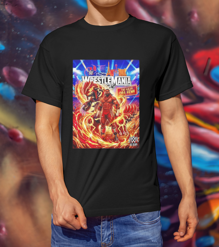 WrestleMania Vegas Pokémon Groudon X The Ruler Oba Femi WWE Superstar T-Shirt