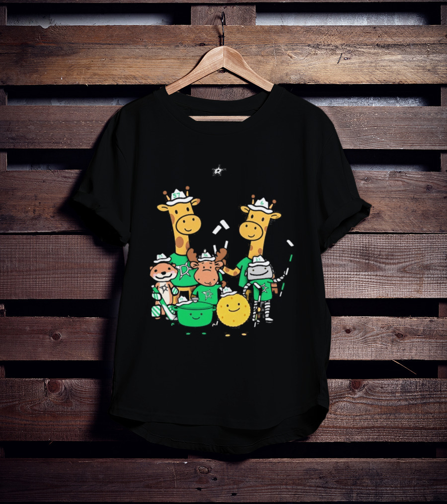 Dallas Stars Cartoon Characters Family Fun With Giraffe Moose Dog Bear And Cat T-Shirt