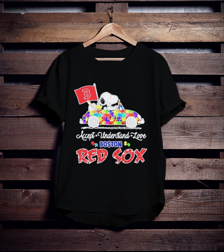 Snoopy Woodstock Boston Red Sox Driving Car Autism Awareness Accept Understand Love 2026 T-Shirt