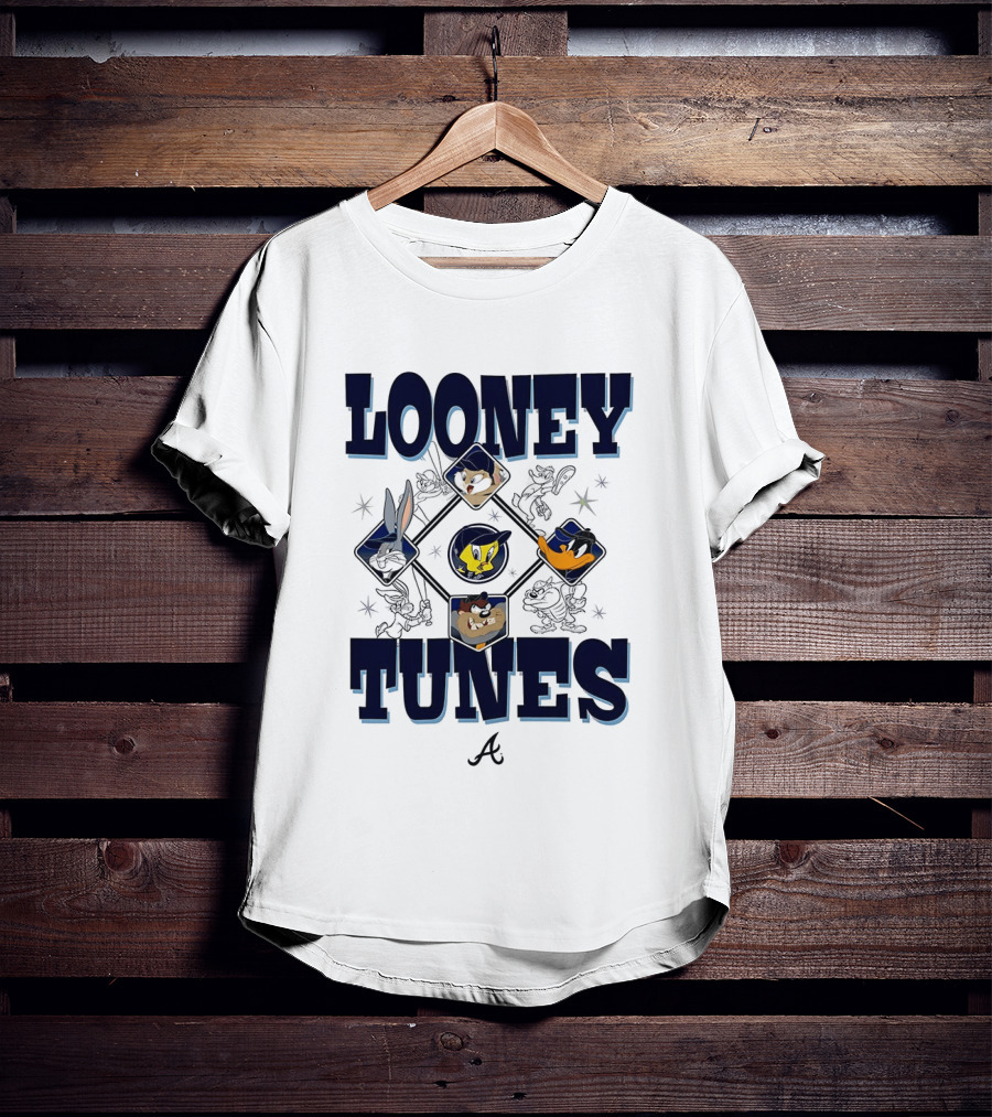 Looney Tunes Atlanta Braves Baseball Diamond Cartoon Characters T-Shirt