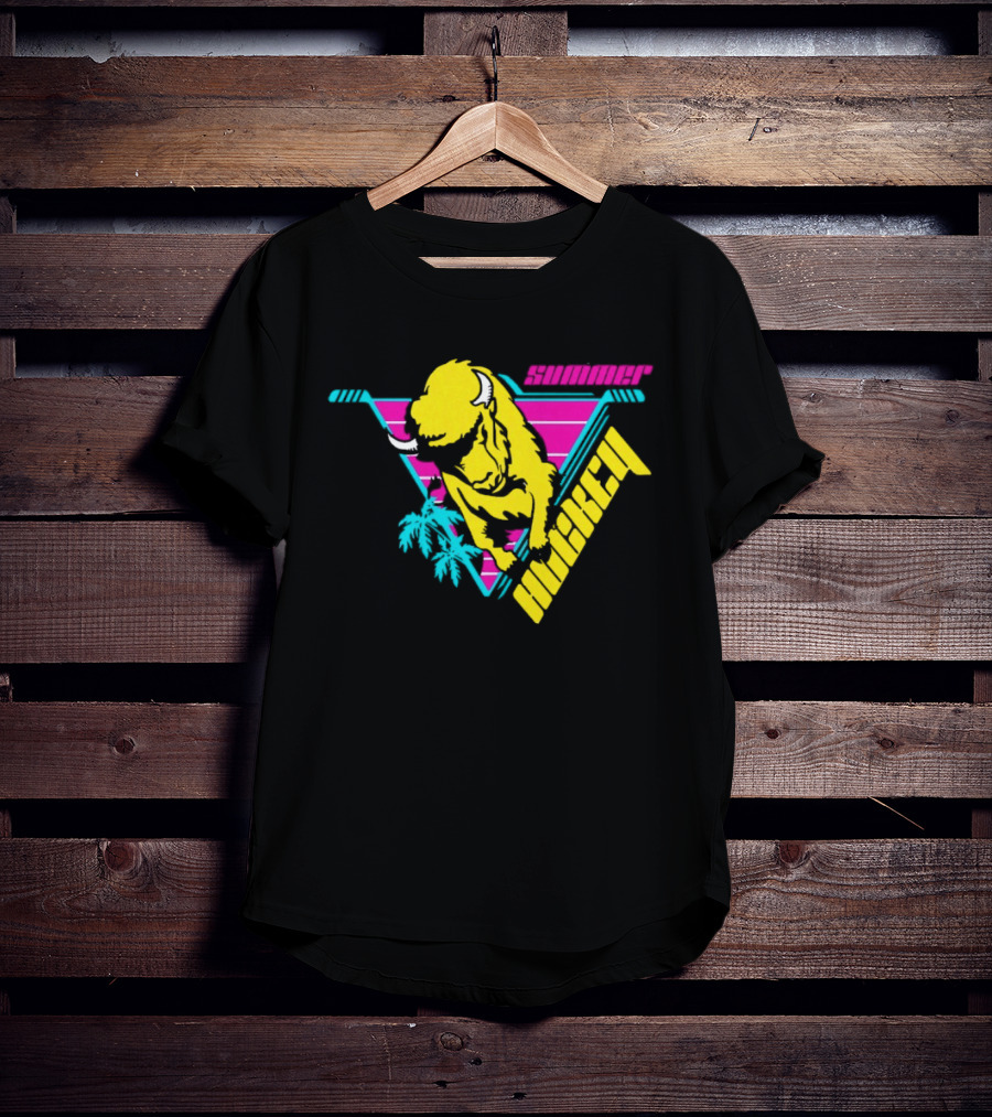 Summer Hockey Buffalo Retro Neon Triangle Vibes T-Shirt